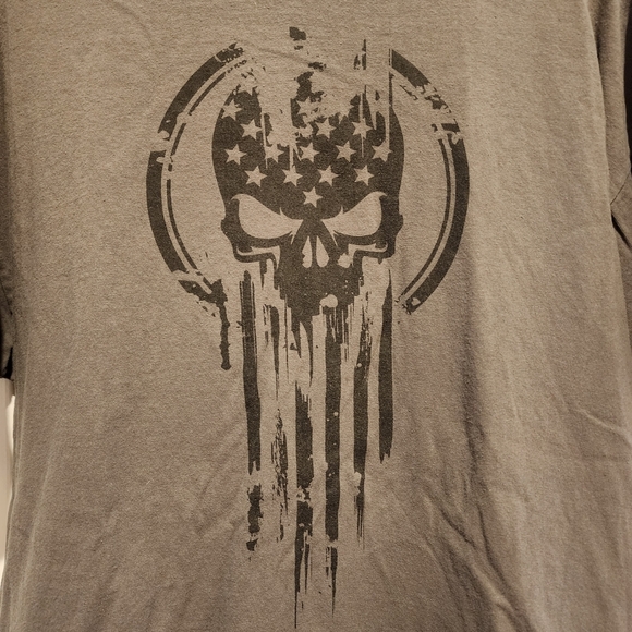 Dion Wear Charcoal gray Flag skull short sleeve shirt Size XXL - Picture 3 of 8
